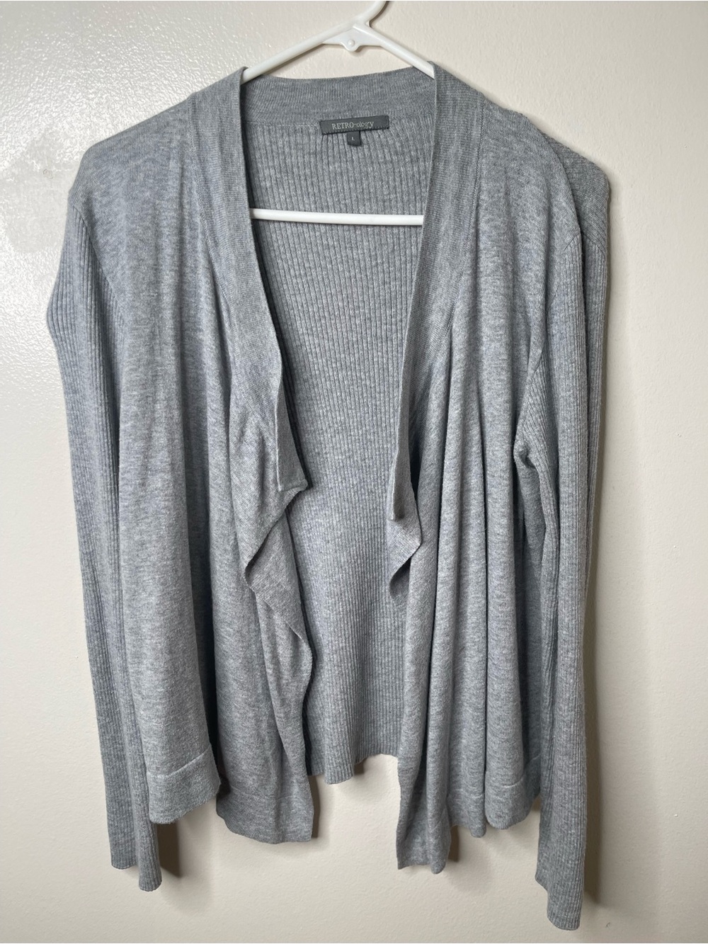 Women’s Open-Front Gray Draped Cardigan Sweater